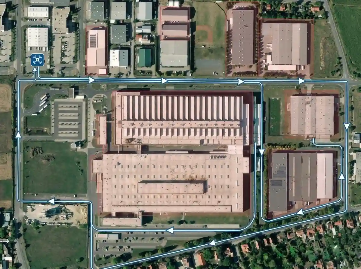 Drone patrol route planning and coverage map for an industrial site